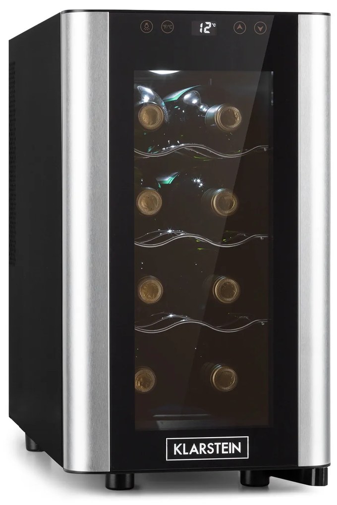 Klarstein Reserva 8 Slim Uno, охладител за вино, 23 литра, 8 бутилки, 11 - 18 ° C, 26 dB, неръждаема стомана