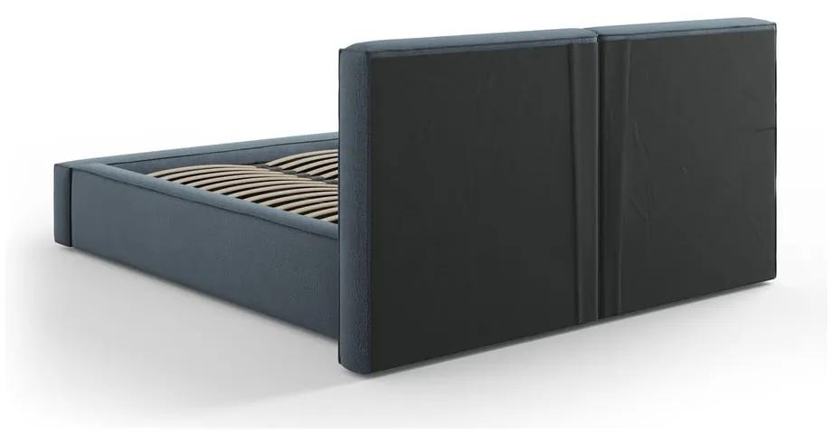 Тъмносиньо тапицирано двойно легло с място за съхранение и решетка 140x200 cm Arendal - Cosmopolitan Design