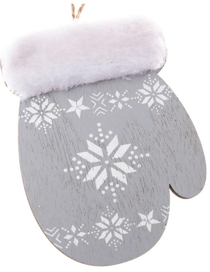 Комплект от 2 висящи сиви дървени орнамента във формата на ръкавица, височина 10,7 см - Dakls