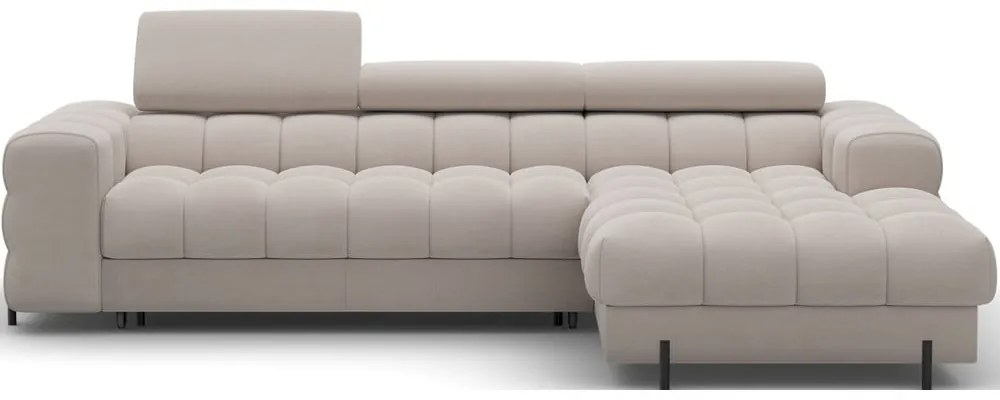 Бежов кадифен разтегателен ъглов диван с място за съхранение (десен ъгъл) Felro – ELTAP