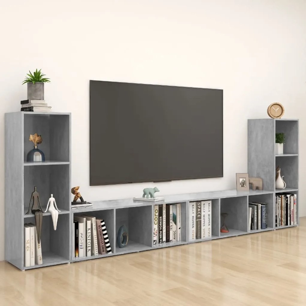 3080037 vidaXL ТВ шкафове, 4 бр, бетонно сиви, 107x35x37 см, инженерно дърво
