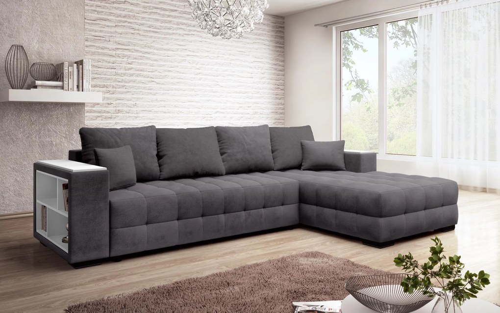 Разтегателен ъглов диван с подлакътник етажерка Мелвин Спринг