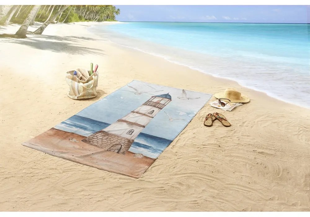 Синя-кафява кадифена плажна кърпа 100x180 cm Berlin – Good Morning