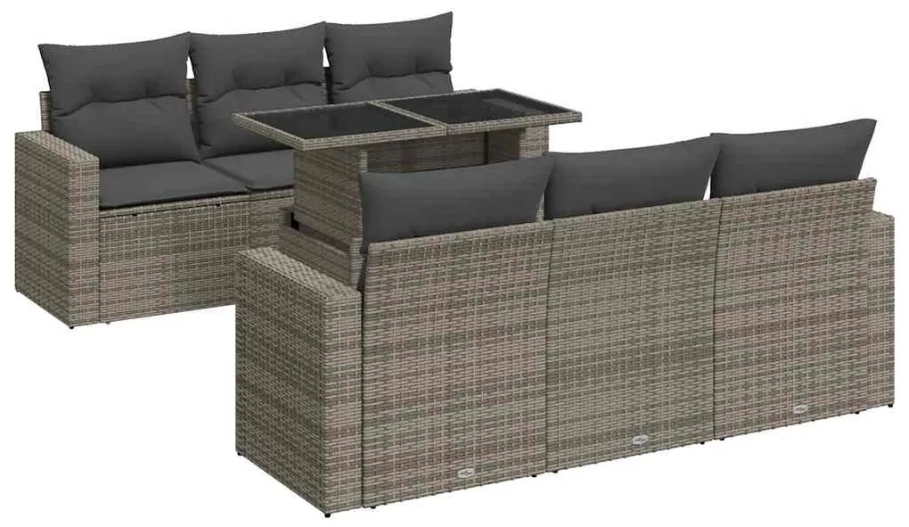 3326261 vidaXL Градински диван с възглавници, 7 части, полиратан, сив