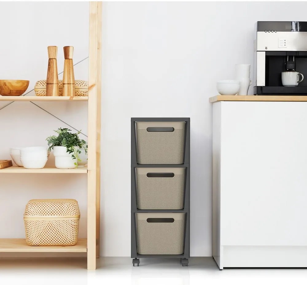 Черна/бежова пластмасова подвижна етажерка 30x77 cm Brisen - Rotho