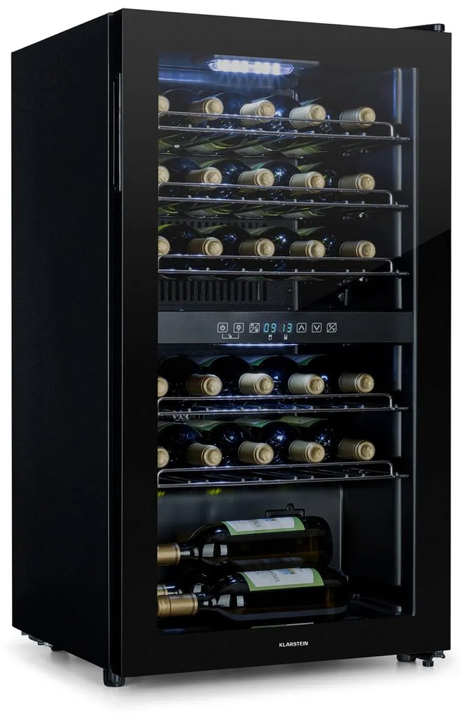 Klarstein Shiraz 29 Duo, охладител за вино, 2 зони, 80 л/29 бутилки, 5 - 22 °C, сензорен, черен