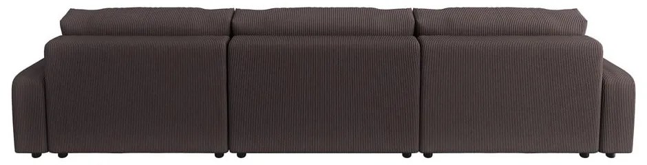 Кафяв ъглов диван с място за съхранение от рипсено кадифе Sara – Ropez