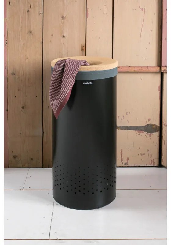 Кош за пране Brabantia 1000825, 35 л, Корков капак, Пълнене без отваряне, Вентилационни отвори, Черен