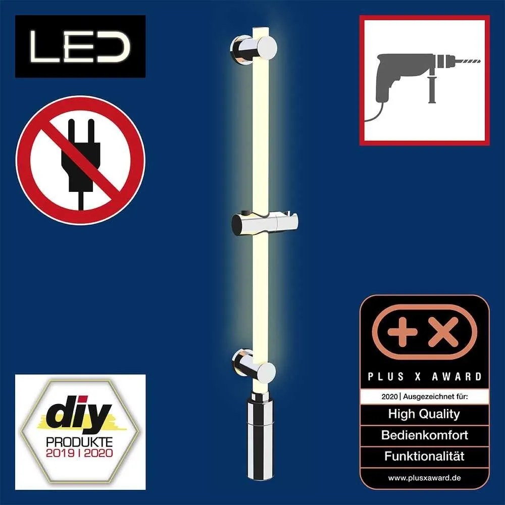 Стенна душ релса в сребрист цвят 74 cm LED – Wenko