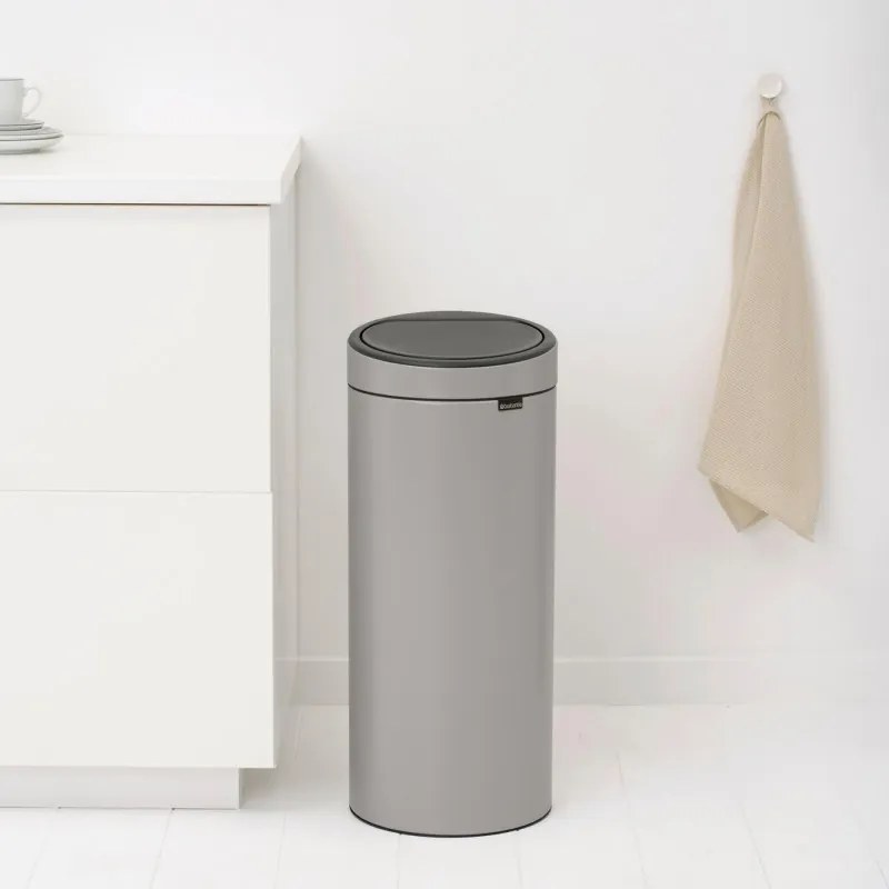 Кош за боклук Brabantia Touch Bin New 1010459, 30 л, Безшумно и плавно затваряне, Светлосив