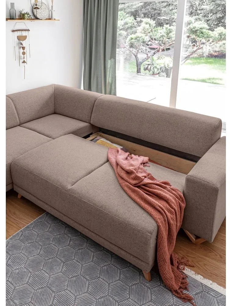 Кафяв разтегателен/с място за съхранение ъглов диван (ляв ъгъл/L форма) Classy Sophie – Miuform