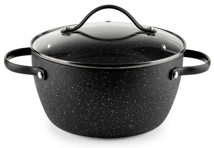 Тенджера Luigi Ferrero Symphony FR-2010, 20x10.5 см, 2.6 л, Незалепващо покритие, Стъклен капак с отвор за пара, Стоманени дръжки с PVD, Индукция, Черен мрамор