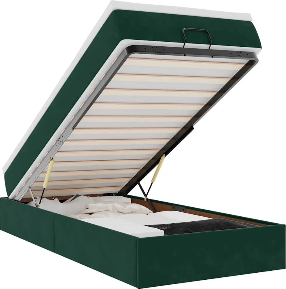 3311162 vidaXL Османска легло с матрак, тъмнозелено, 90x200 см, кадифе