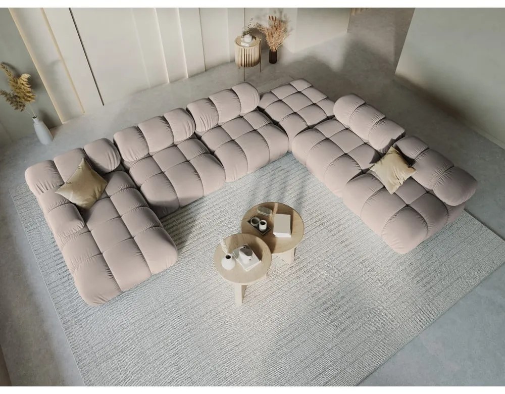 Светлокафяв кадифен модулен ъглов диван (десен ъгъл/U форма) Bellis – Micadoni