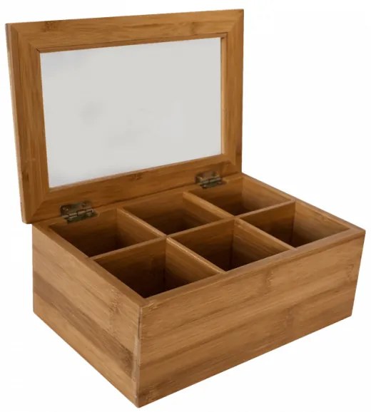 Бамбукова кутия за чай с 6 секции 16,2x24,1x9,3см (A2151)