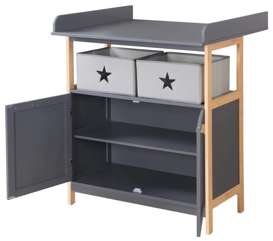 Антрацит нисък детски скрин с маса за преповиване 87x75 cm Berlin – Roba