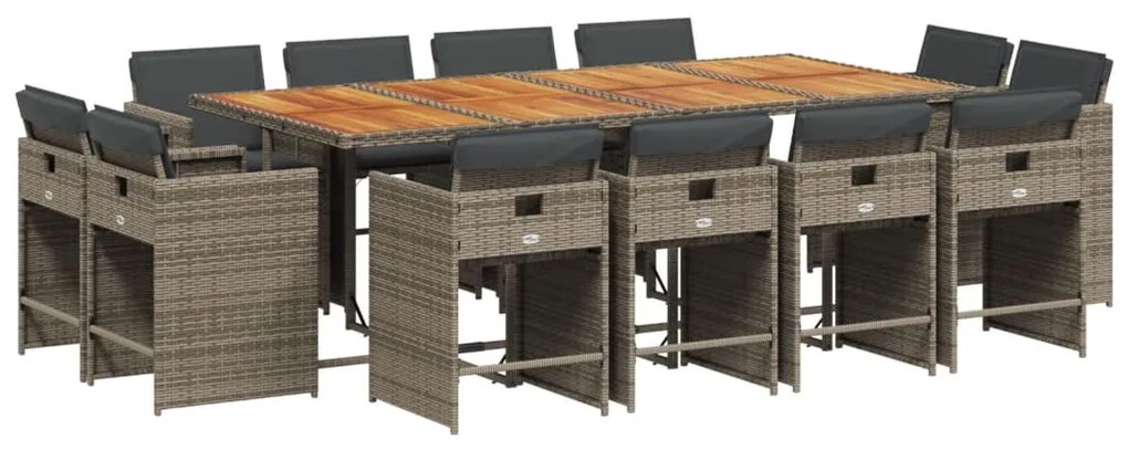 3211226 vidaXL Градински комплект от 13 части с възглавници сив полиратан