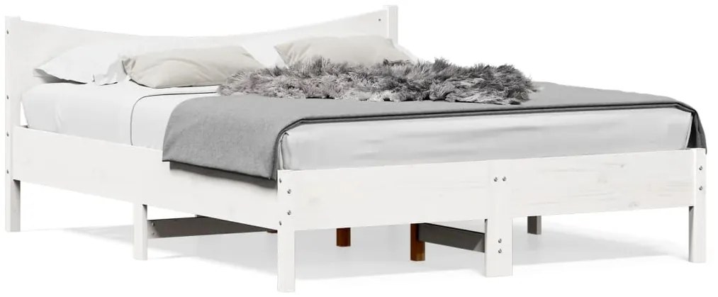 3216364 vidaXL Рамка за легло без матрак, бял, 160x200 см, бор масив