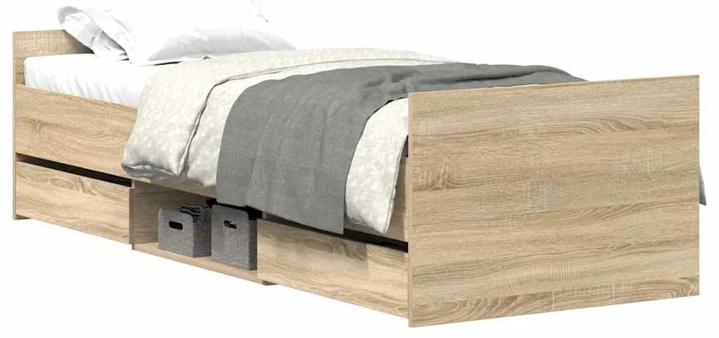3203819 vidaXL Рамка за легло с горна и долна табла, сонома дъб, 75x190 см