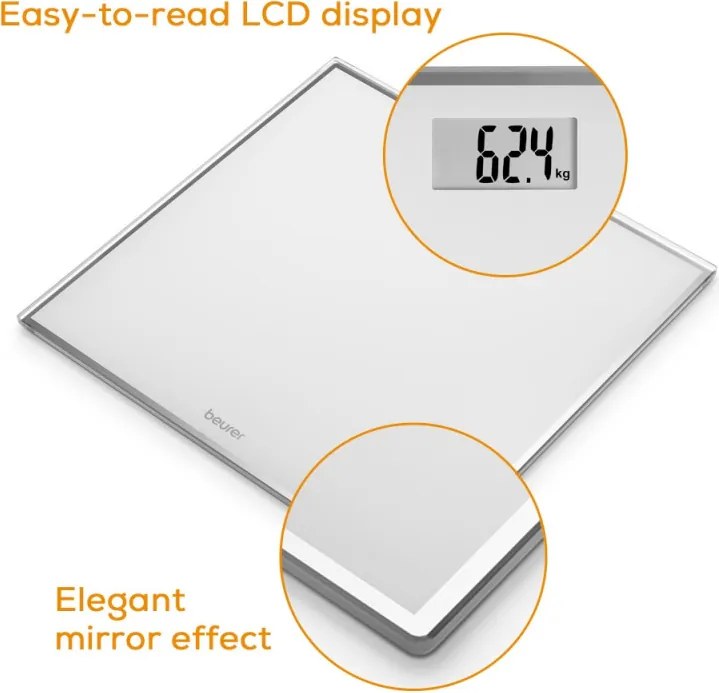 Кантар Beurer GS 120 Kompakt, До 150 кг, LCD, Автоматично вкл/изкл, Големи цифри, Задържане на показанията, Бял