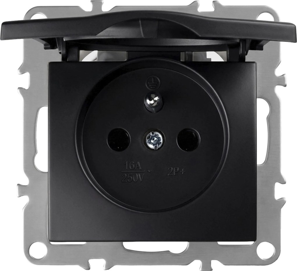 Единичен контакт със заземяване и капаче OSTE JNH005-G Black