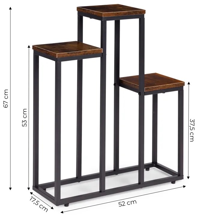 Стойка за цветя в таванско помещение - метална стойка за цветя с 3 рафта и дървен декор