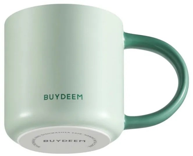 Керамична чаша за чай и кафе Buydeem CD1018-CG, 350 мл, Плоско дъно, Вътрешна мерителна скала, Високотемпературна керамика, Зелен