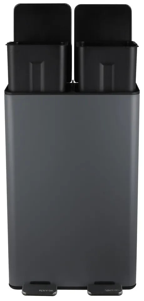Тъмносиво стоманено кошче за боклук 2x30 l за рециклиране с педал Aliya – Spirella