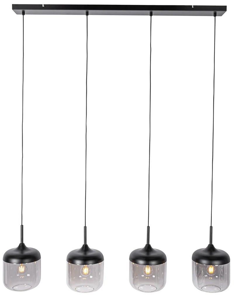 Дизайнерски висящ аплик черен със злато и опушено стъкло 4-светлина - Kyan