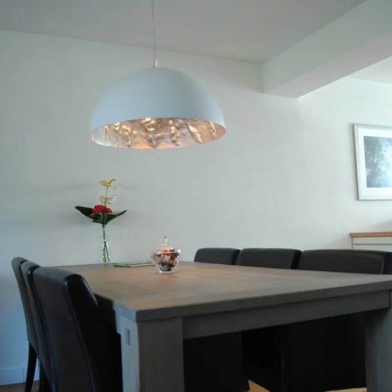 Модерен висящ лампион бял със сребро 70 см - Magna