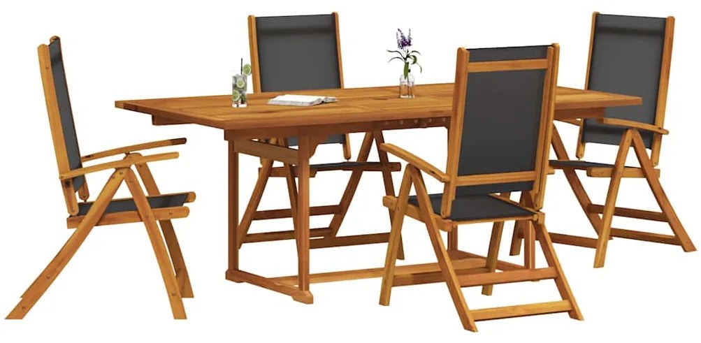 3279260 vidaXL Градински трапезен комплект, 5 части, акация масив и textilene