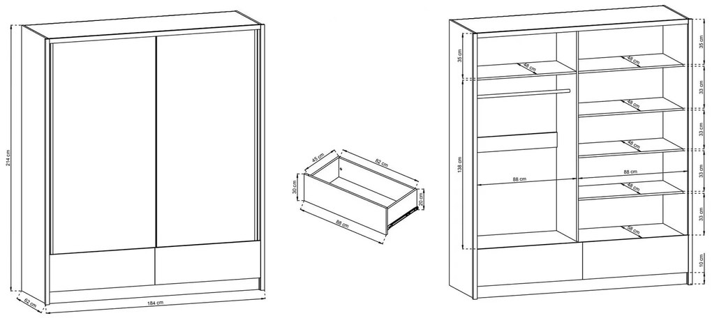 Плъзгащ Гардероб Ariadne-Black-184x62x214