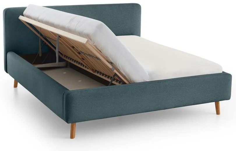 Синьо-сиво тапицирано двойно легло с място за съхранение с включена подматрачна рамка 160x200 cm Mattis – Meise Möbel