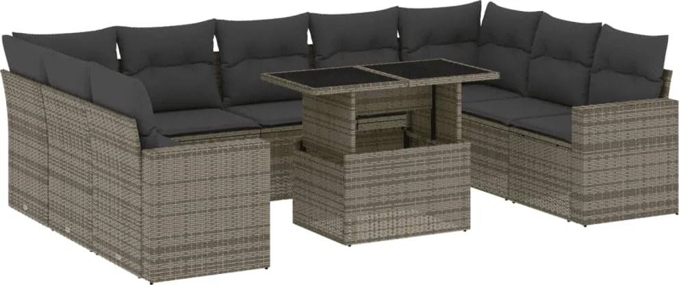 3267480 vidaXL Градински комплект диван с възглавници 10 части сив полиратан