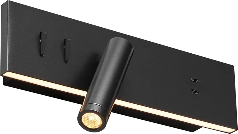 Комплект от 2 модерни стенни лампи черни регулируеми с USB-C вкл. LED - Modric