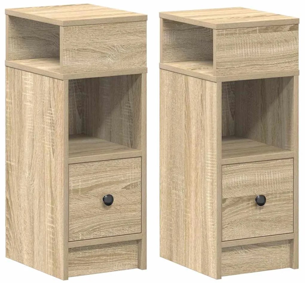 858619 vidaXL Нощни шкафчета, 2 бр, с чекмедже, дъб сонома, 25x31x66 см