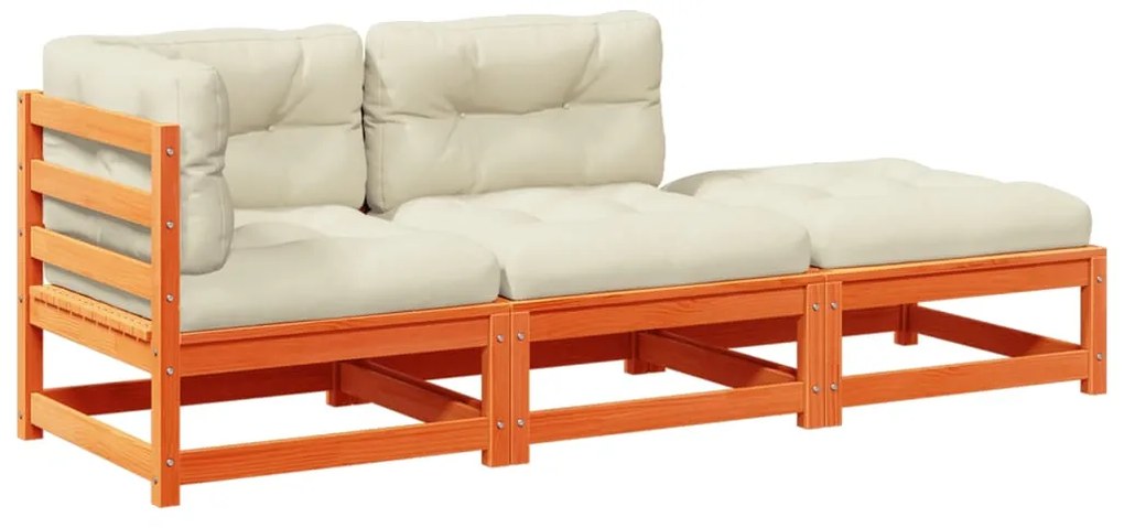 3295832 vidaXL Градински комплект диван с възглавници, 3 части, восъчнокафяв