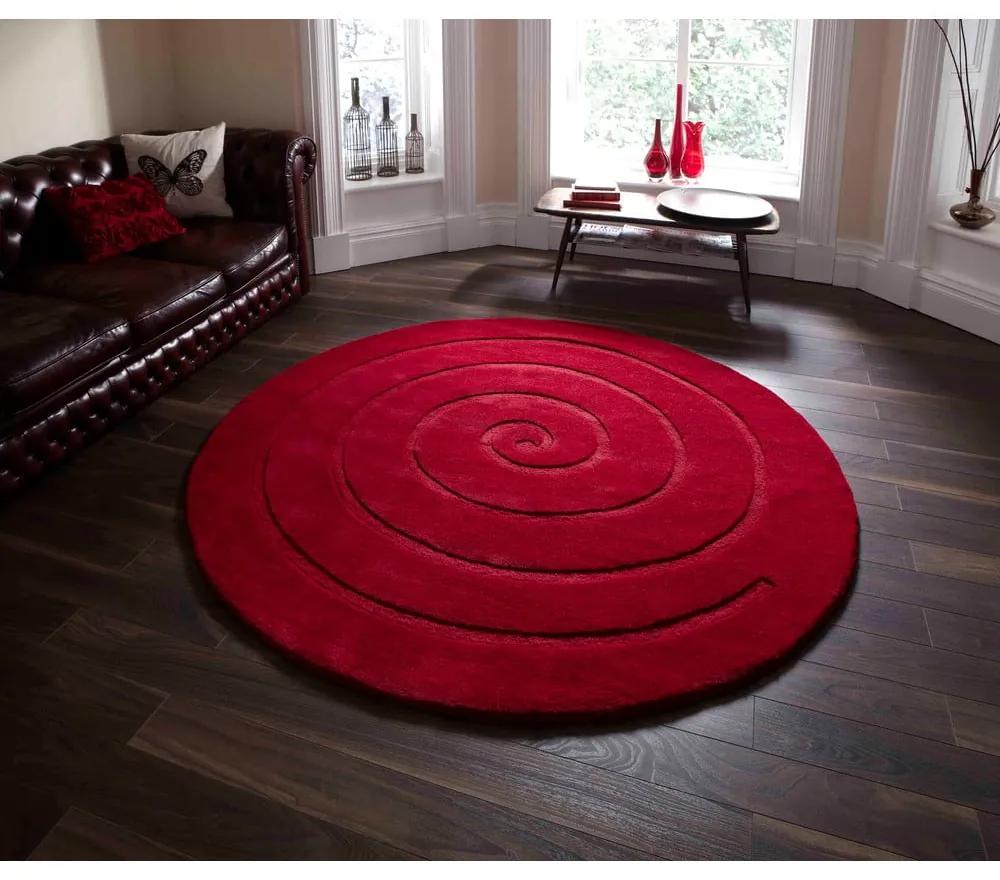Рубиненочервен вълнен килим , ⌀ 140 cm Spiral - Think Rugs