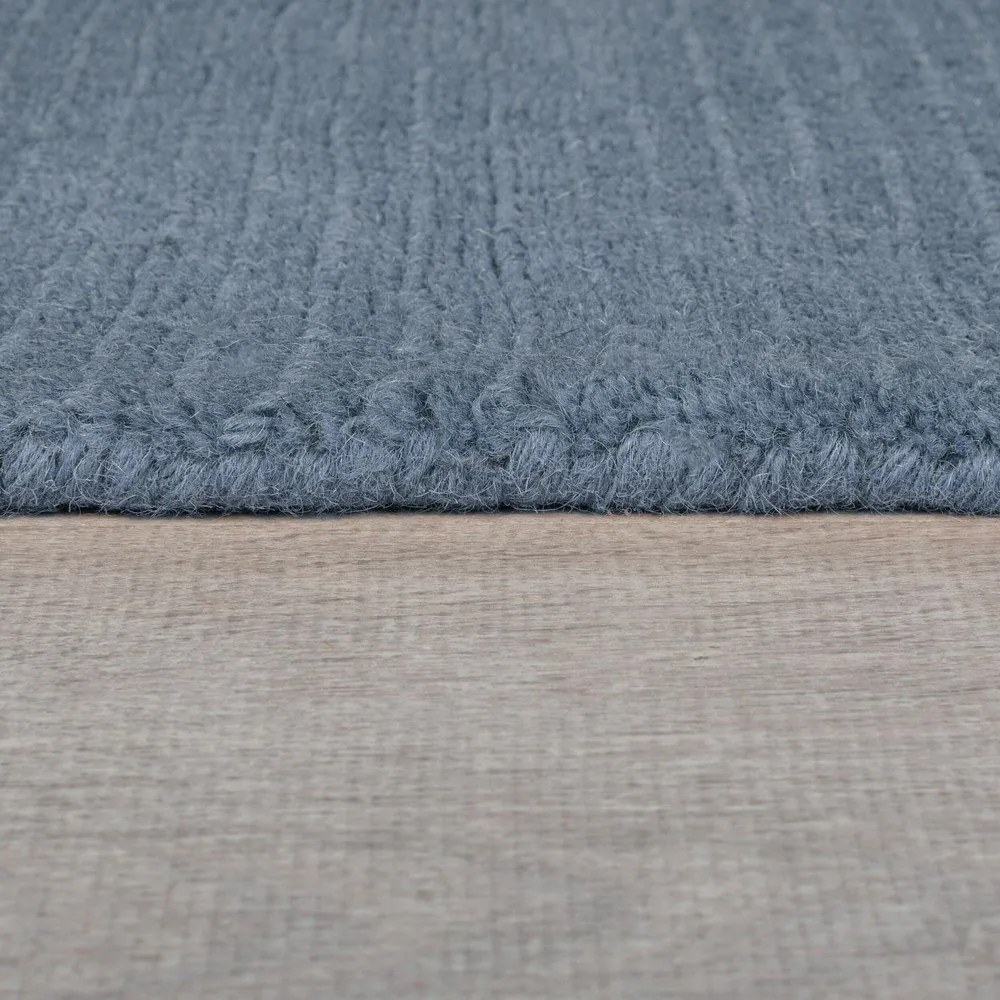 Тъмносин ръчно изработен вълнен килим 200x290 cm Textured Wool Border – Flair Rugs