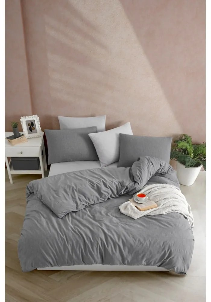 Антрацитно единично спално бельо 140x200 cm Yarn Dyed – Mijolnir