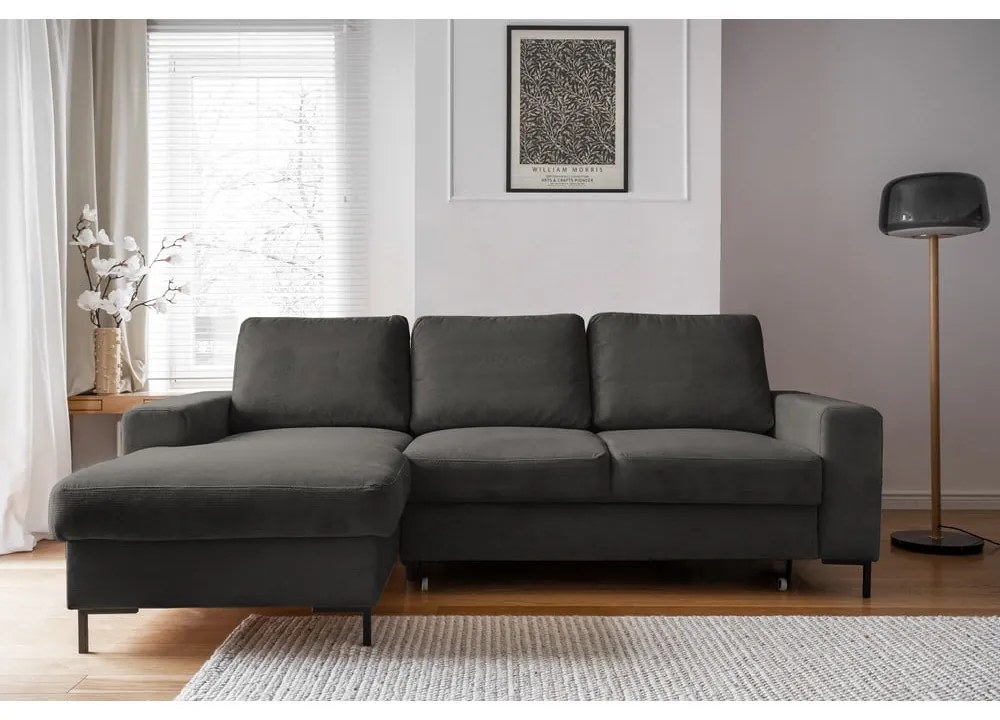 Тъмносив разтегателен ъглов диван от рипсено кадифе (ляв ъгъл) Lofty Lilly – Miuform