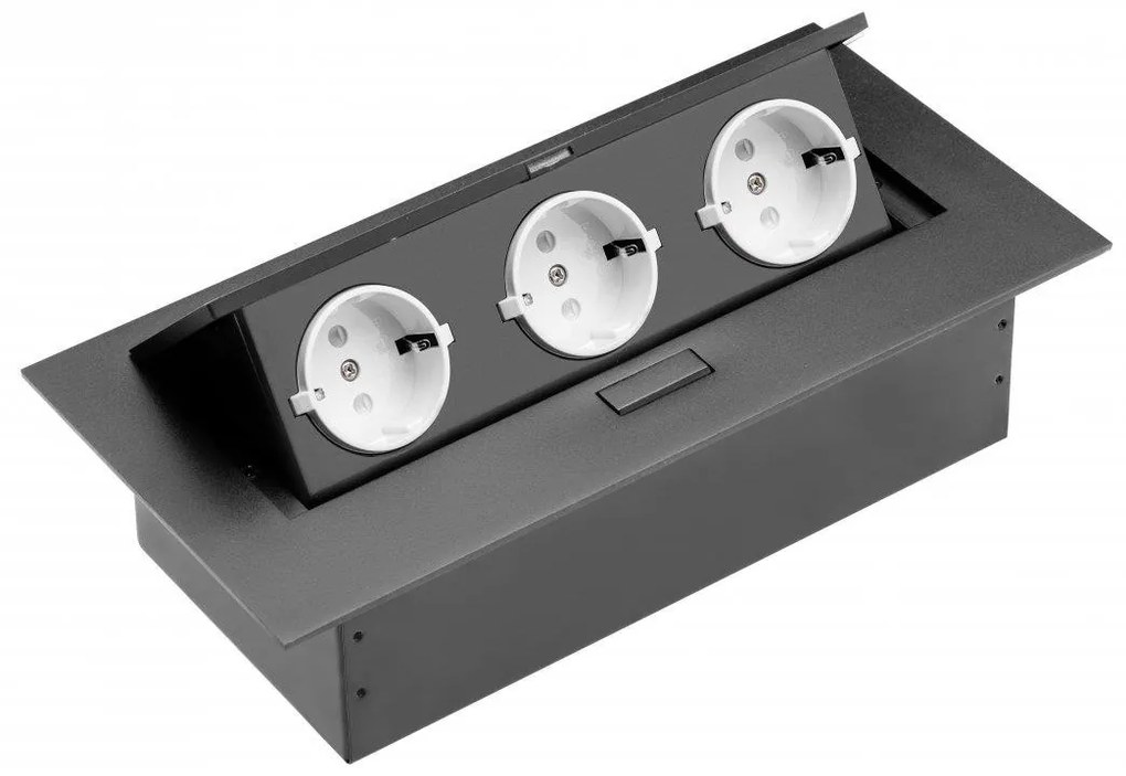 GTV AE-PB03GS-20N Pop-up контакт за вгражд., 3x Schuko, кабел 1.5м. черен