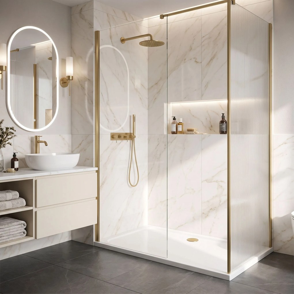 Корито за душ кабина-акрилно Rea Belmond White 80x100 Brush Gold