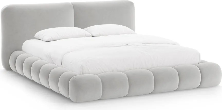 Сиво тапицирано двойно легло с място за съхранение и включена подматрачна рамка 160x200 cm Solange – Micadoni