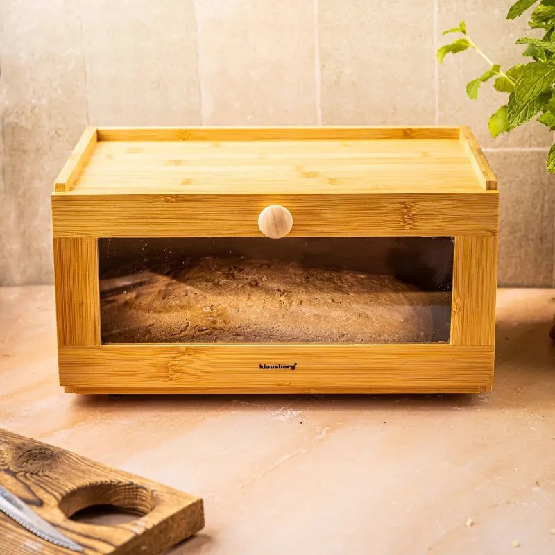 Кутия за хляб Klausberg KB 7923, 35.5 см, Акрилно прозорче, Бамбук, Кафяв