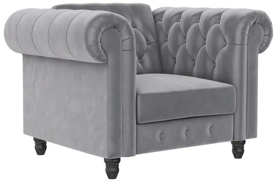 Светлосиво кадифено кресло Chesterfield Felix – Støraa