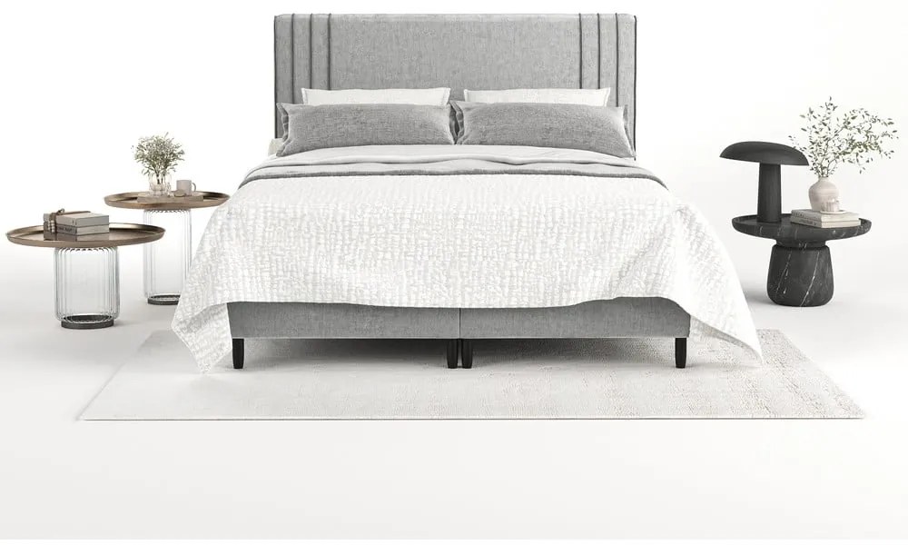 Сиво тапицирано двойно легло с място за съхранение 200x200 cm Musca – Maison de Rêve