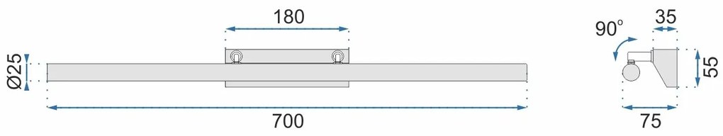 АПЛИК ЗА БАНЯ LED 9W 70CM APP363-1W