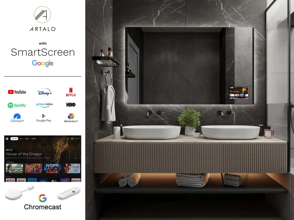 SMART огледало със светодиодно осветление M24 + SmartScreen with Google Chromecast