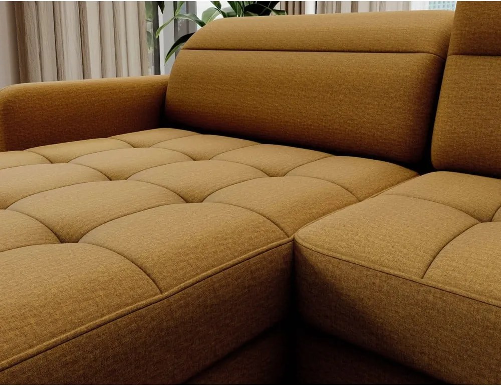 Жълт кадифен разтегателен ъглов диван с място за съхранение (десен ъгъл U форма) Berrto – ELTAP